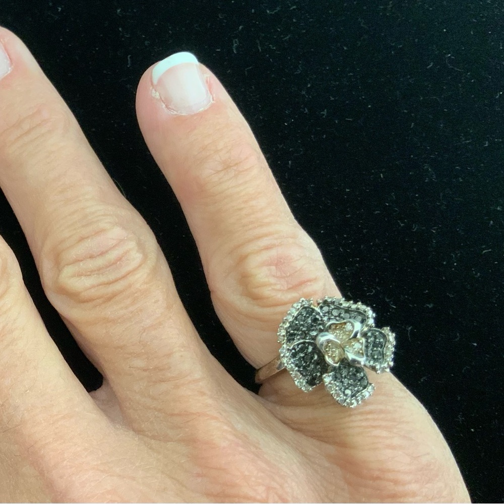 Ring - Black, Yellow, White Diamond set in SS - NWOT